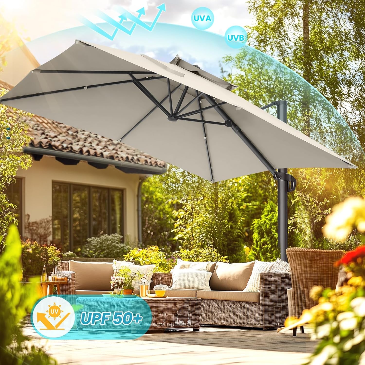 HOTEEL 10x10ft Patio Umbrella Cantilever Umbrella Double Top - Upgrade and Intensify - 360 Rotation and 5, gallery view 7