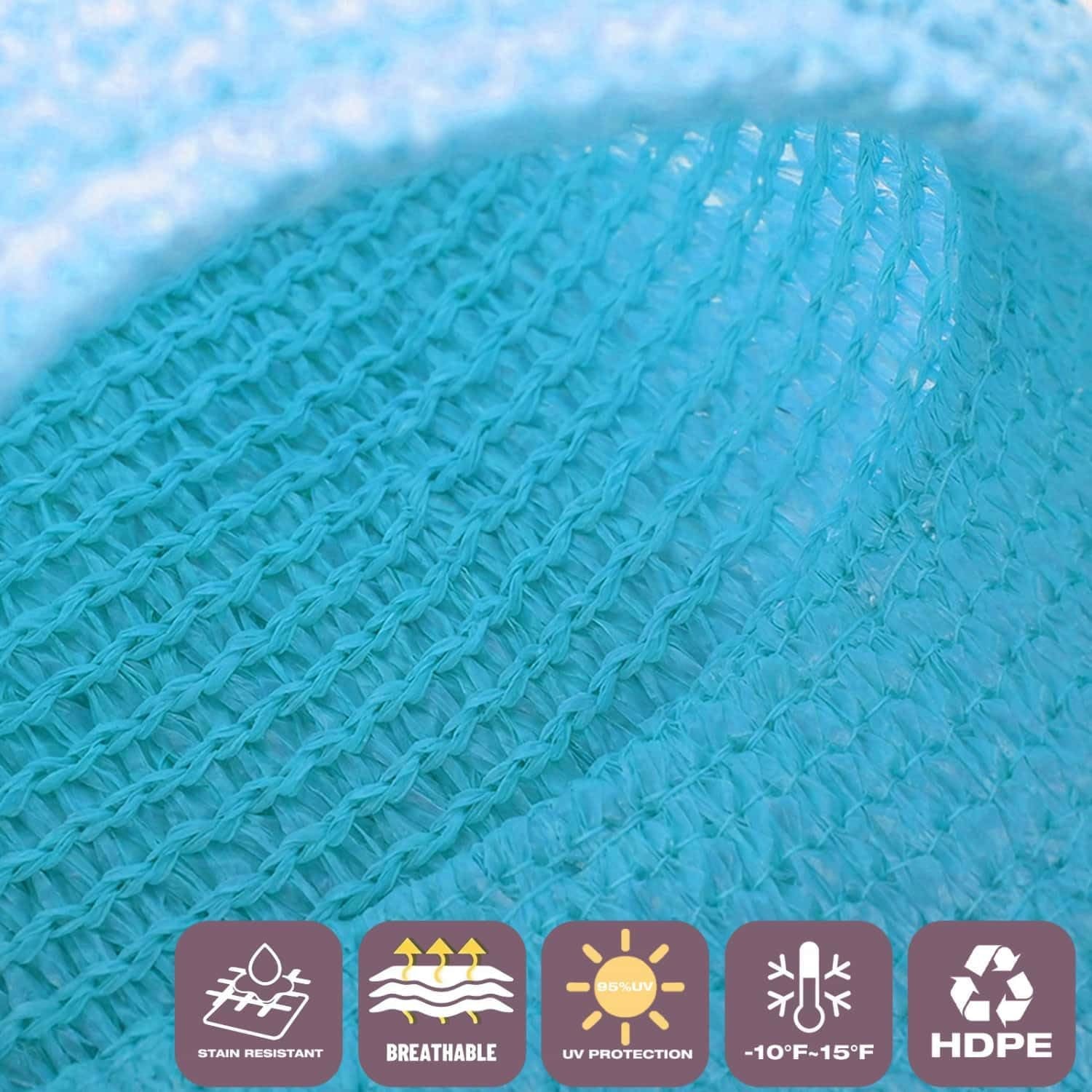 Close-up of turquoise breathable HDPE mesh fabric showing the woven texture