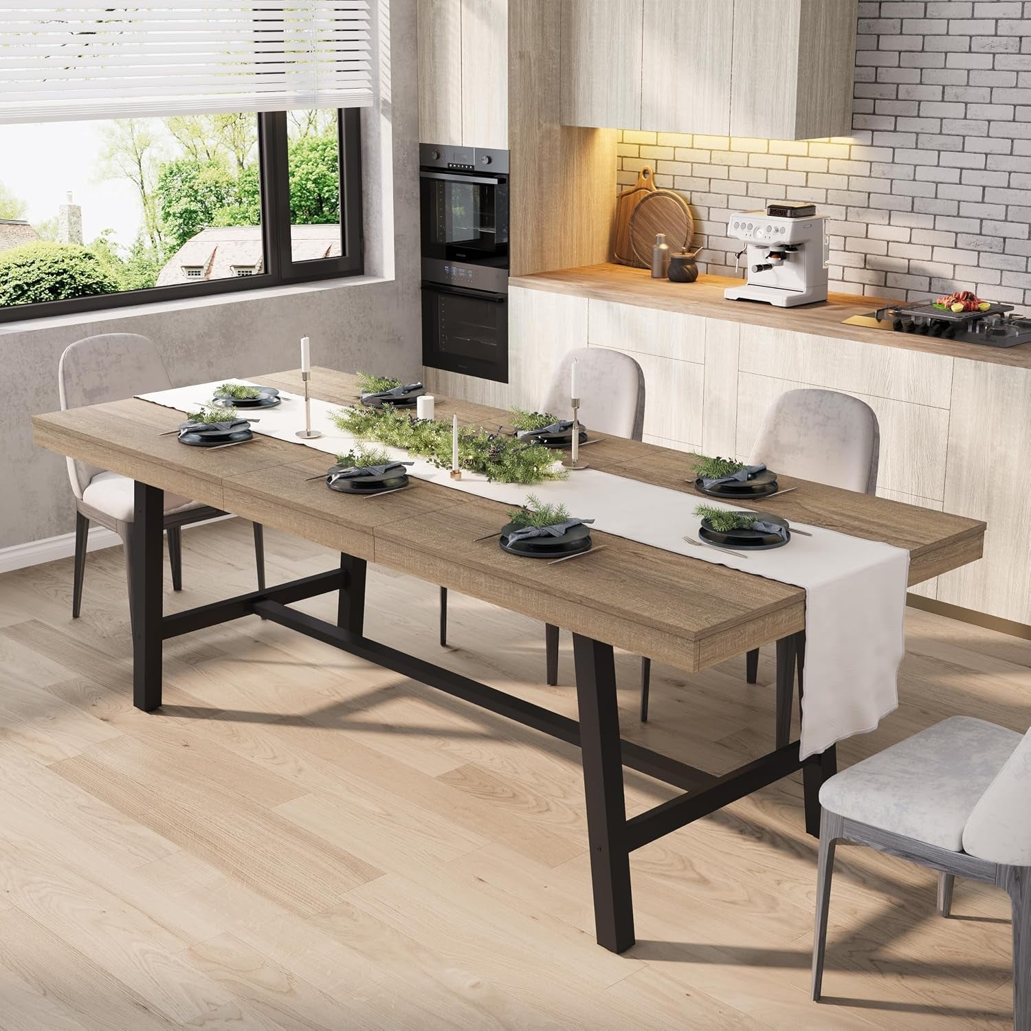 GarveeHome Industrial Dining Table for 6-8, 70.87" Heavy Duty Rectangular Kitchen Table with 2"×2" Metal, gallery view 23