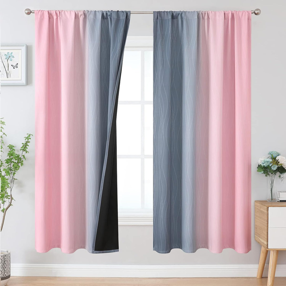 Brown and Greyish White Ombre Blackout Curtains for Bedroom 2 Panels 52x84 | Estelar Textiler Gradient, gallery view 66