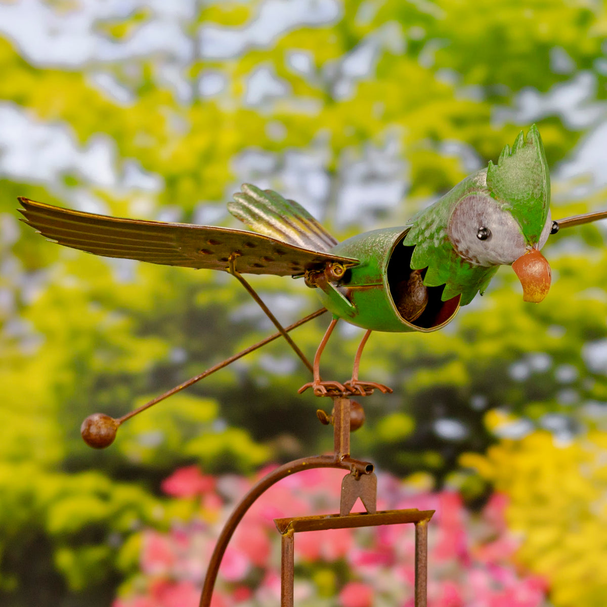 53" Tall Exotic Green Parrot Rocking Garden Stake