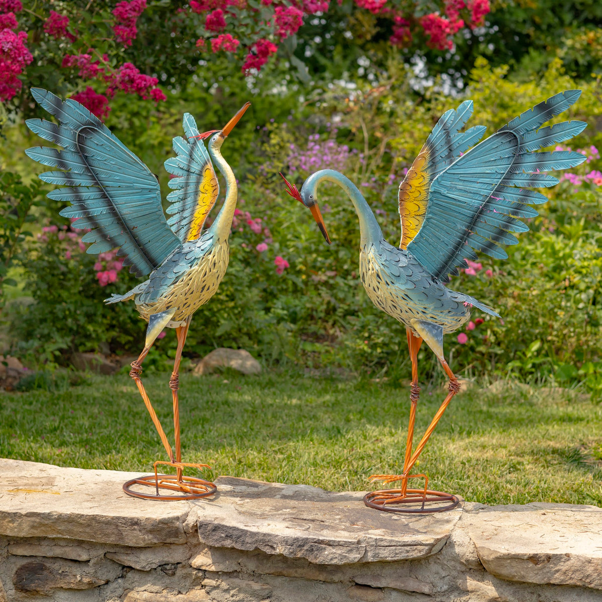 Set of 2 Small Iron Dancing Cranes