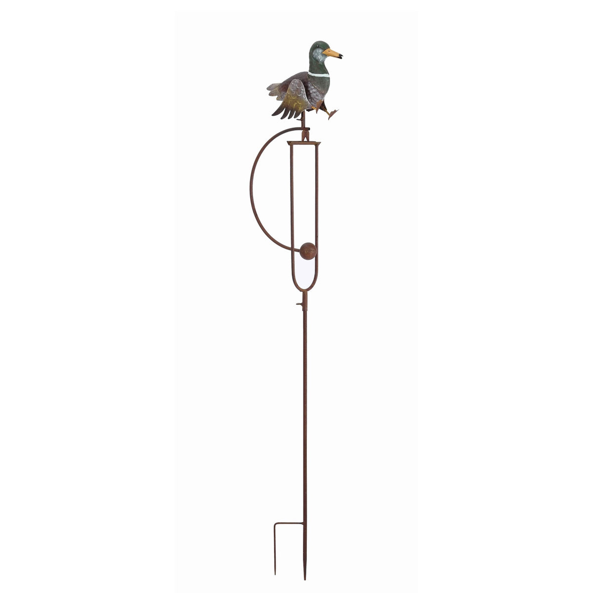 Full-length metal duck rocking stake shown upright against a white background.