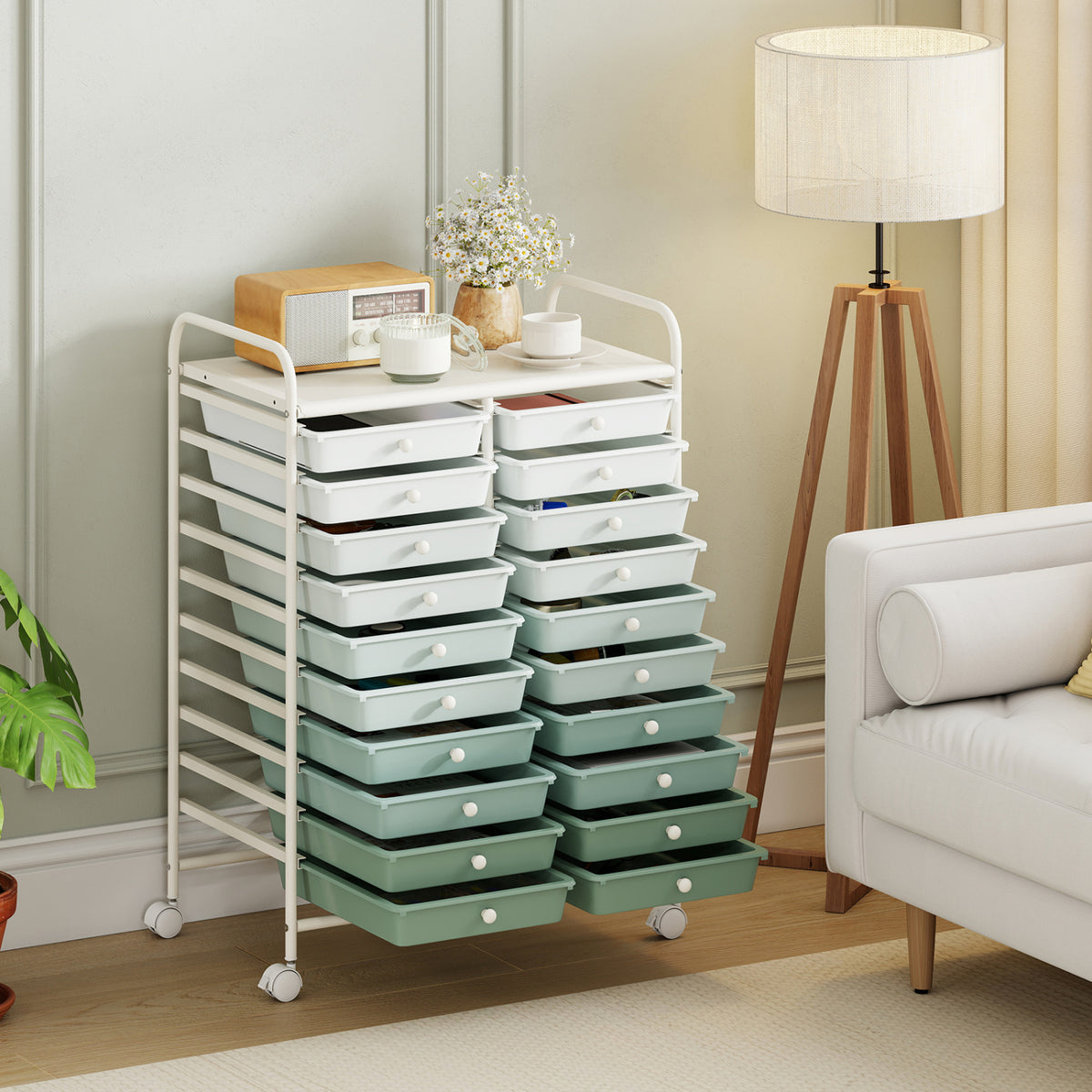 20-Drawer Rolling Storage Cart with Removable Drawers