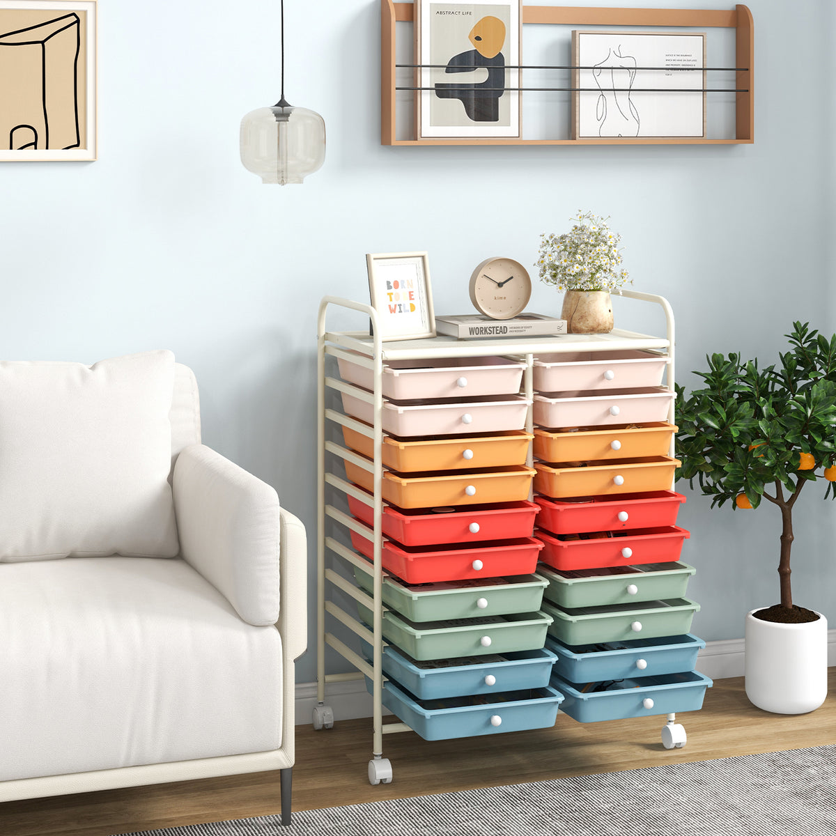 20-Drawer Rolling Storage Cart with Removable Drawers