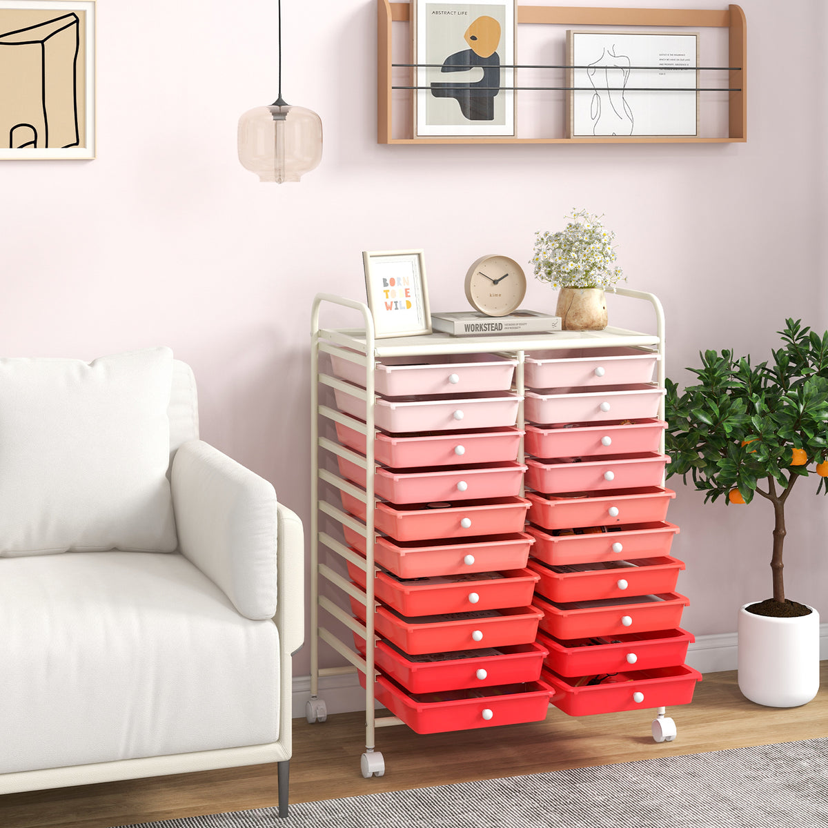 20-Drawer Rolling Storage Cart with Removable Drawers