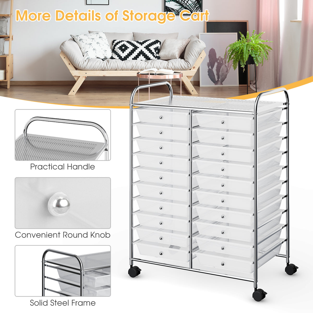 20 Drawers Storage Rolling Cart Studio Organizer