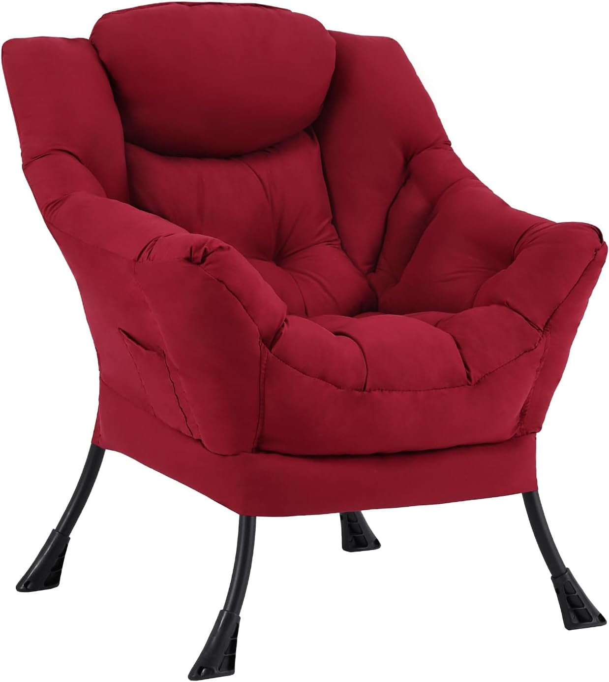 Red padded lounge chair shown from a three-quarter front angle on white background.