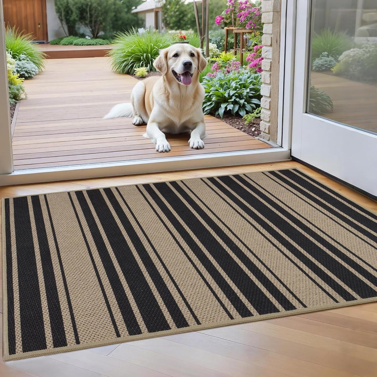 Zeeinx Striped Easy Jute Rug 5x7 Outdoor Patio Rug Neutral Porch Rug | Non Slip Washable Rug for Living, gallery view 26
