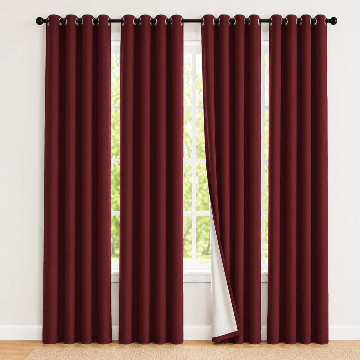 2 Panels 100% Blackout Curtains, Midweight Grommet Drapes | Thermal Insulated Drapes With White Backing, gallery view 84