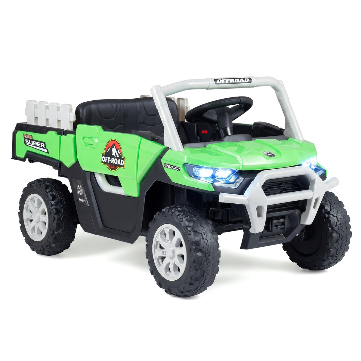Green ride-on truck shown alone against a white background.