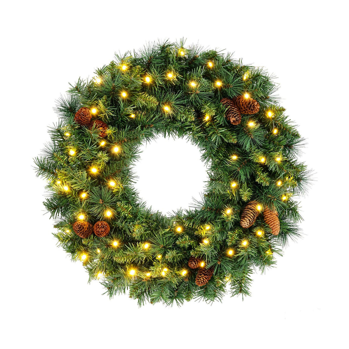 Set of 2 24 Inch Pre-Lit Artificial Christmas Wreath for Front Door Battery Operated