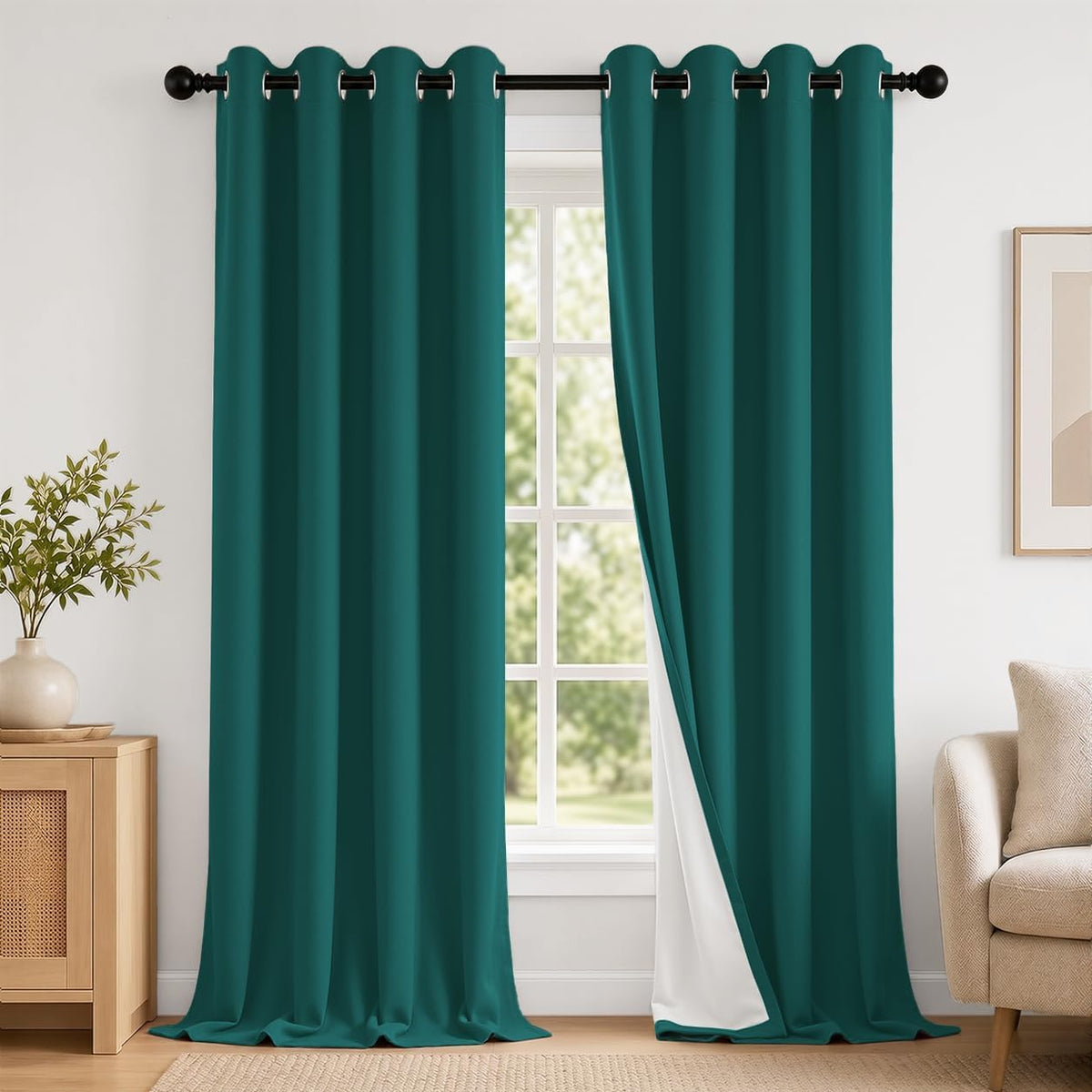 2 Panels 100% Blackout Curtains, Midweight Grommet Drapes | Thermal Insulated Drapes With White Backing, gallery view 62