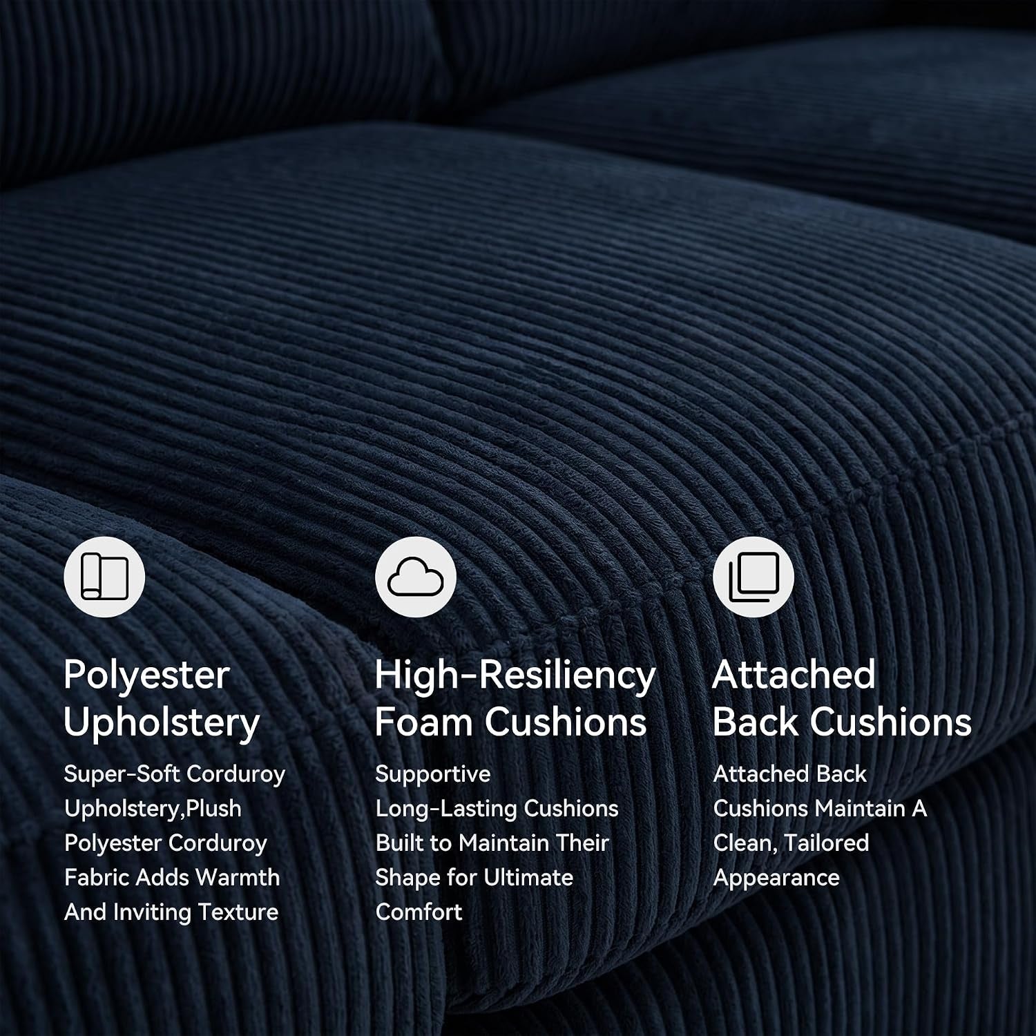 Signature Design by Ashley Sofa, 83-In Navy Corduroy, Anti-Sag Platform | No Assembly Required, Anti-Sag Platform Foundation, Plush Fiber-Wrapped Foam Cushions, Fits 32-In Doorways, Simplejoy Series