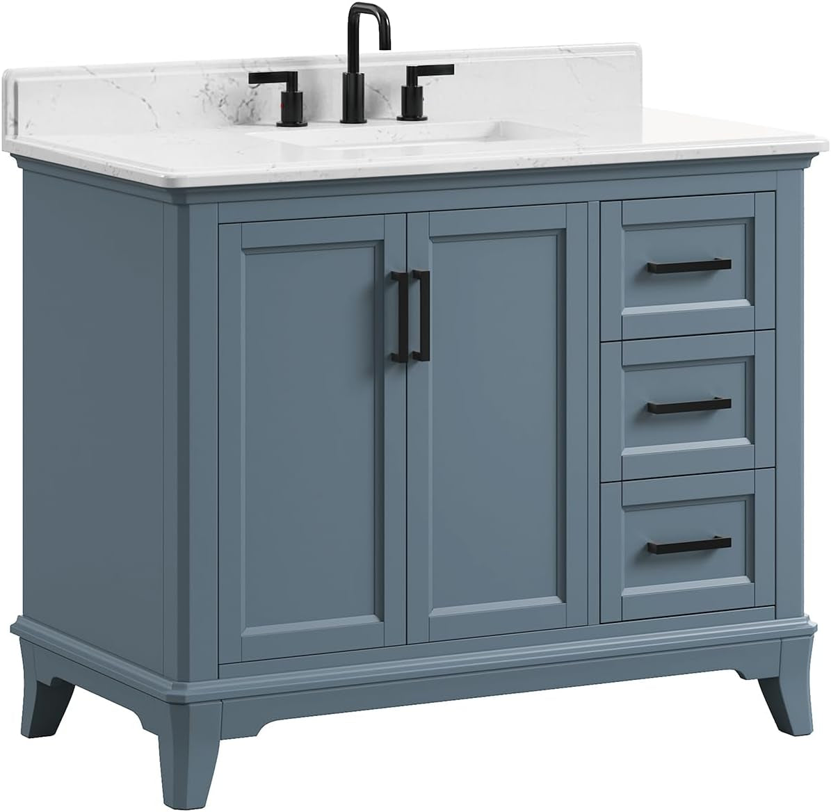42 Inch Bathroom Vanity with Sink, Steel Blue | Solid Wood Fully Assembled Bathroom Vanities with 2 Soft, gallery view 8