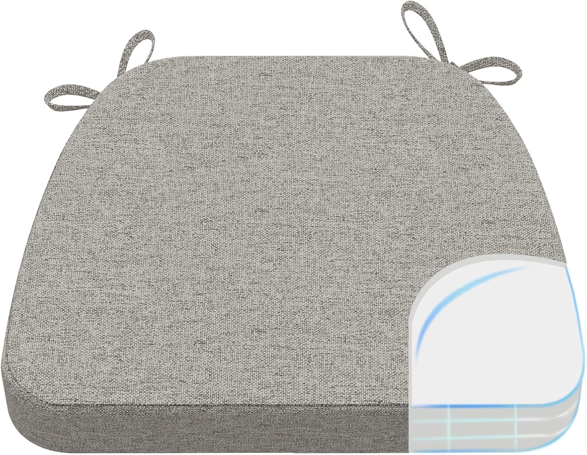 Front-facing light gray D-shaped cushion shown flat with three tie loops along the back edge.