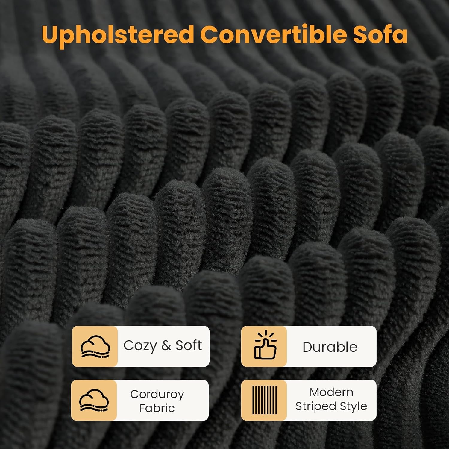 Convertible Sofa Bed, Pull Out 3 Seater Sleeper Sofa, 70" Black Boneless Couch Fold Out Floor Couch with 5 Pillows for Living Room Bedroom Lounge Small Space