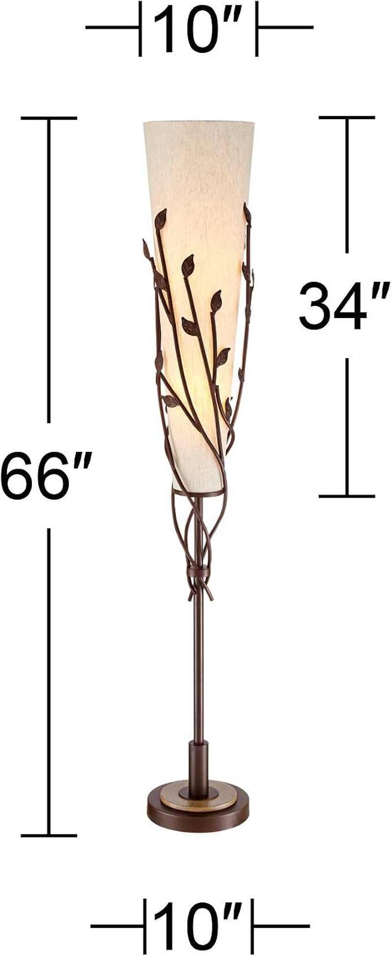 Full product front view with dimensions overlay showing 66" overall height and 34" shade height