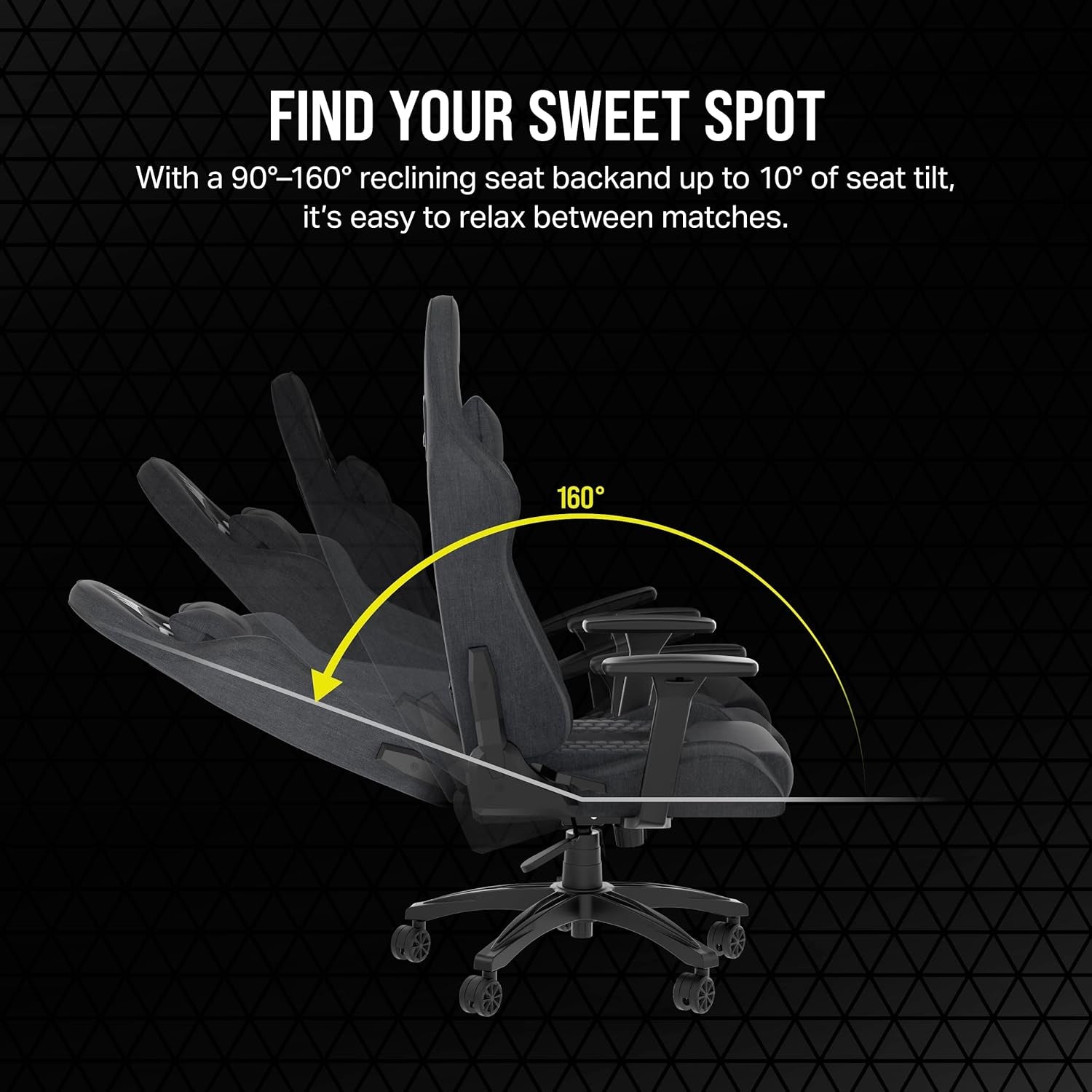 Side view showing multiple reclined positions of the chair illustrating its reclining range
