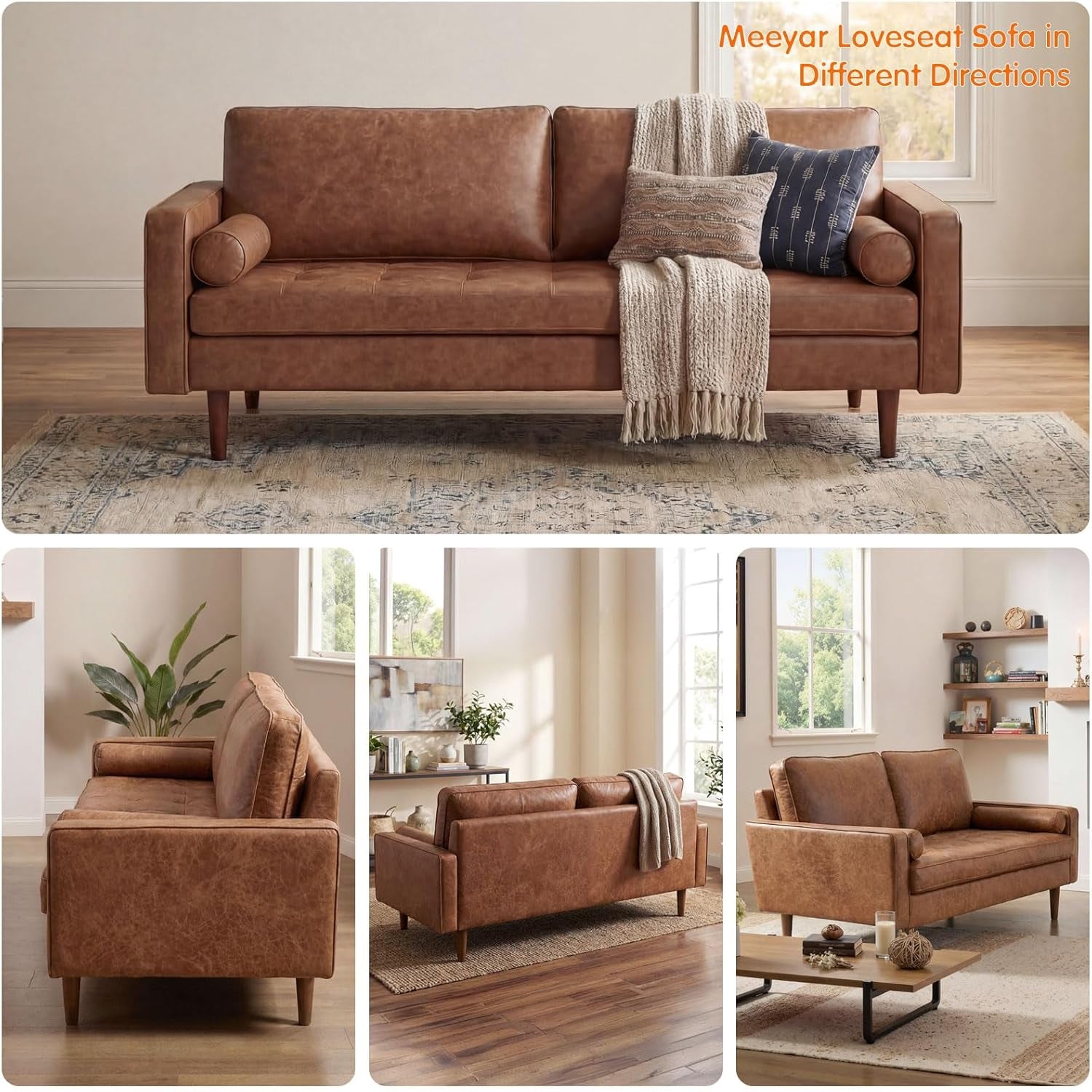 Faux Leather Sofa,70" Brown Leather Couch for Living Room