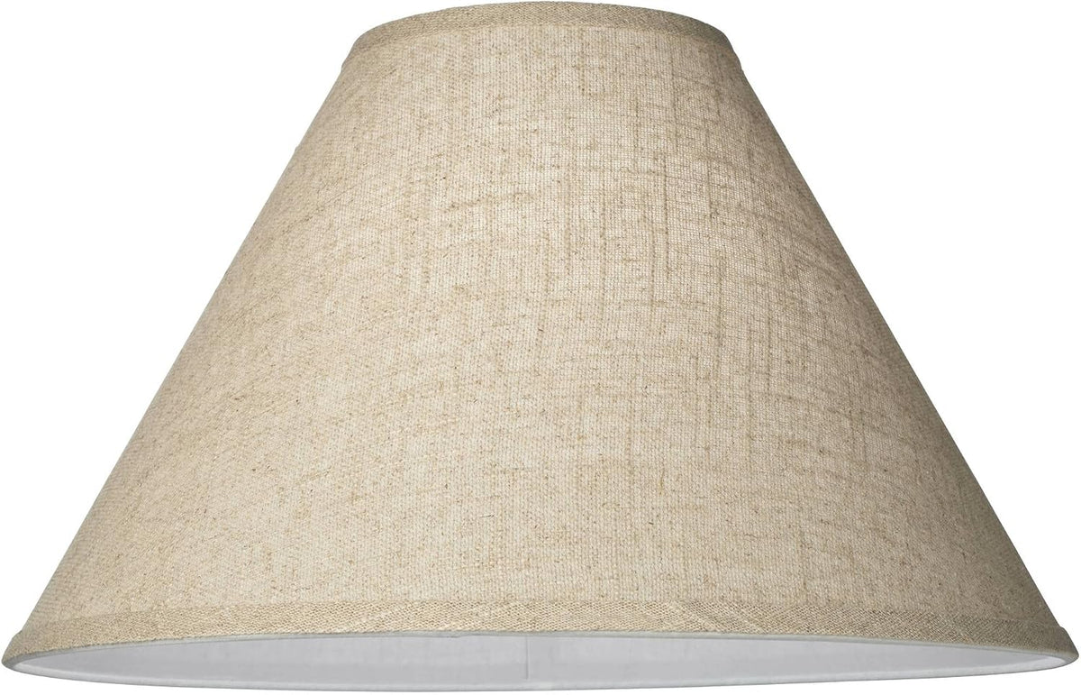 Natural burlap-look empire lamp shade angled front view showing self-trim finish