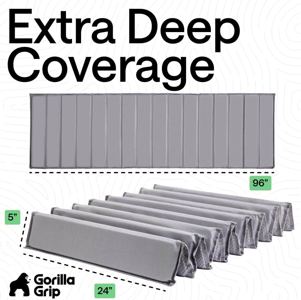 Long unfolded view and stacked folded panels with measurements labeled 96", 24" and 5"