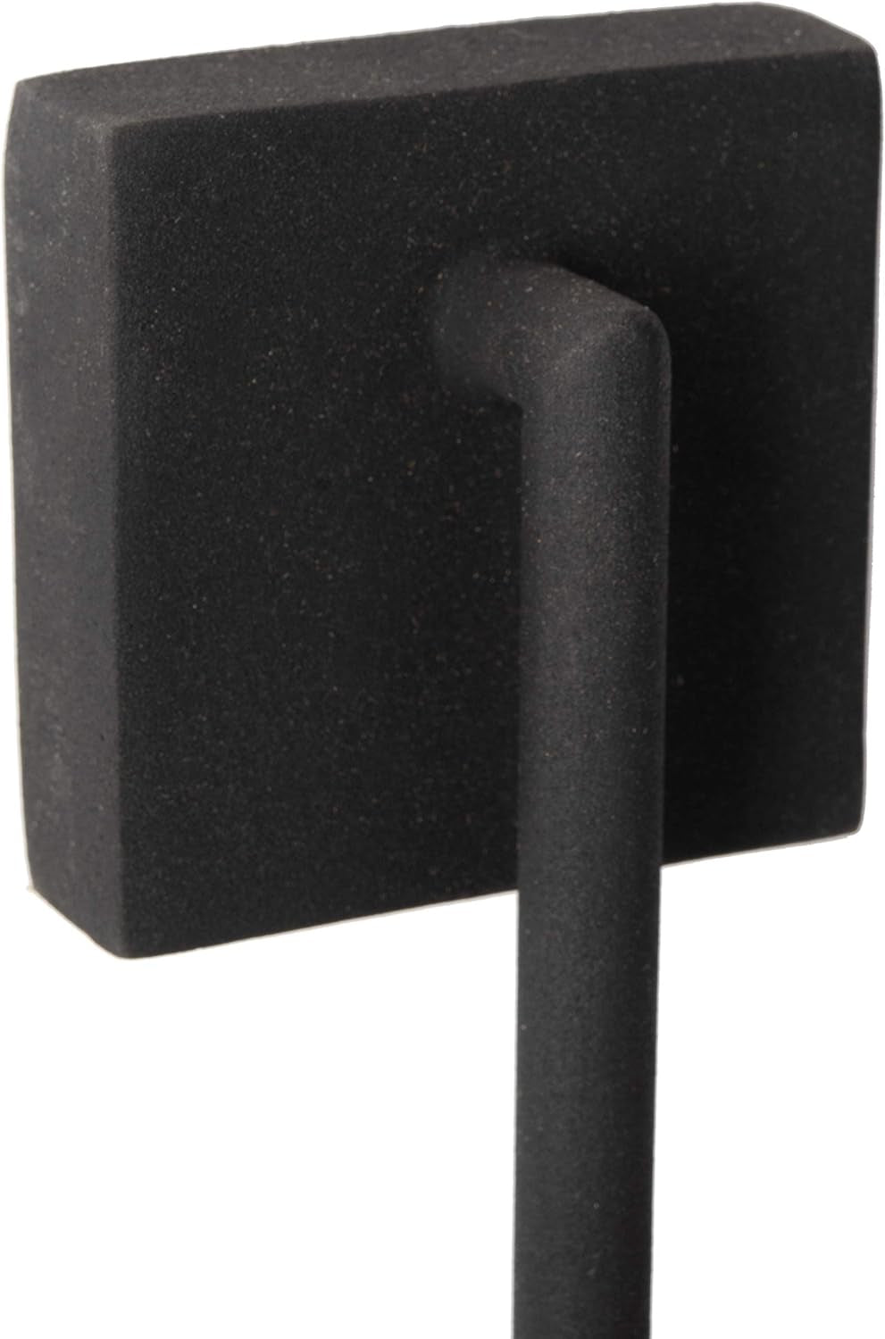 Close-up of the square wall mount and upper rod showing the matte black textured finish.