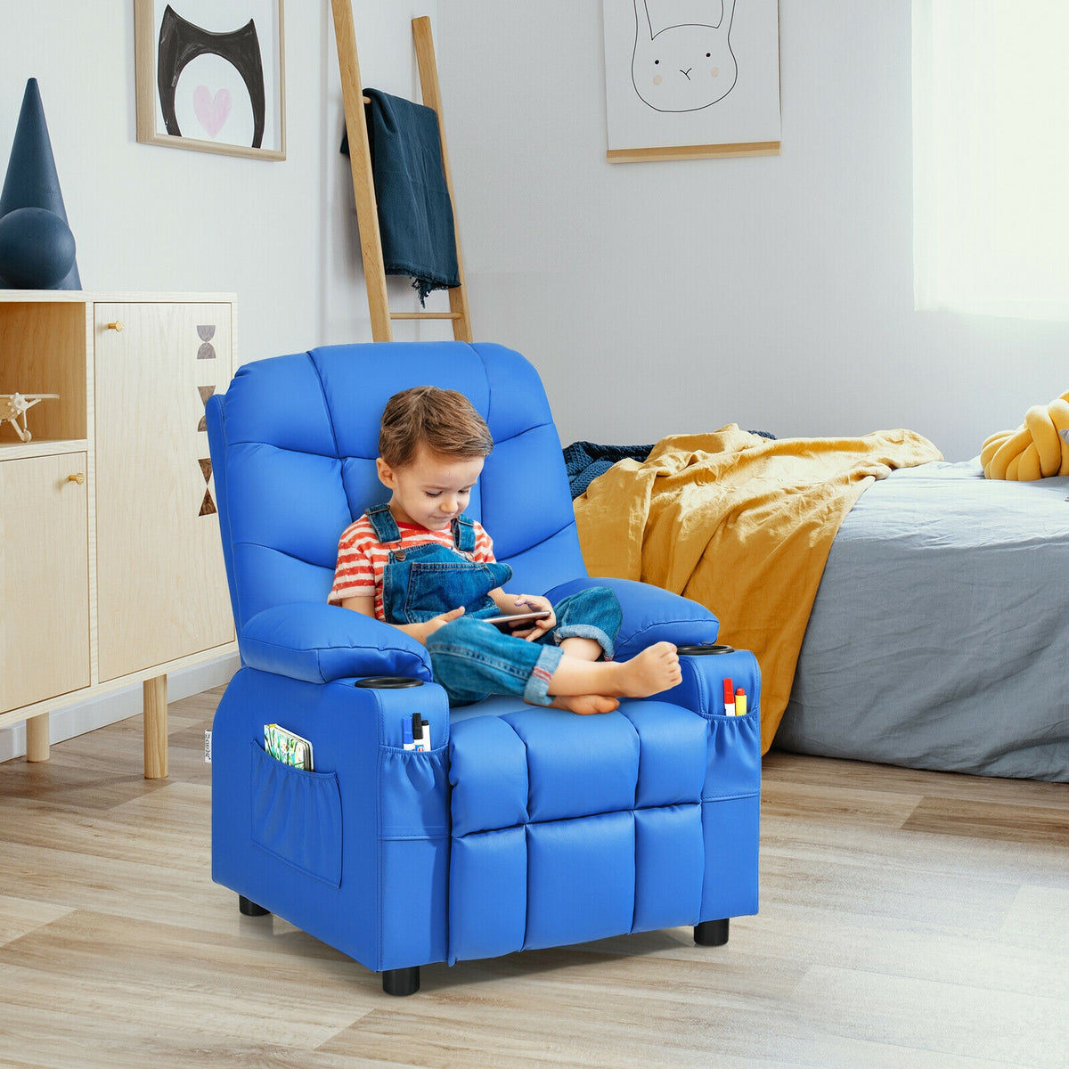 Kids Recliner Chair with Cup Holder and Footrest for Children