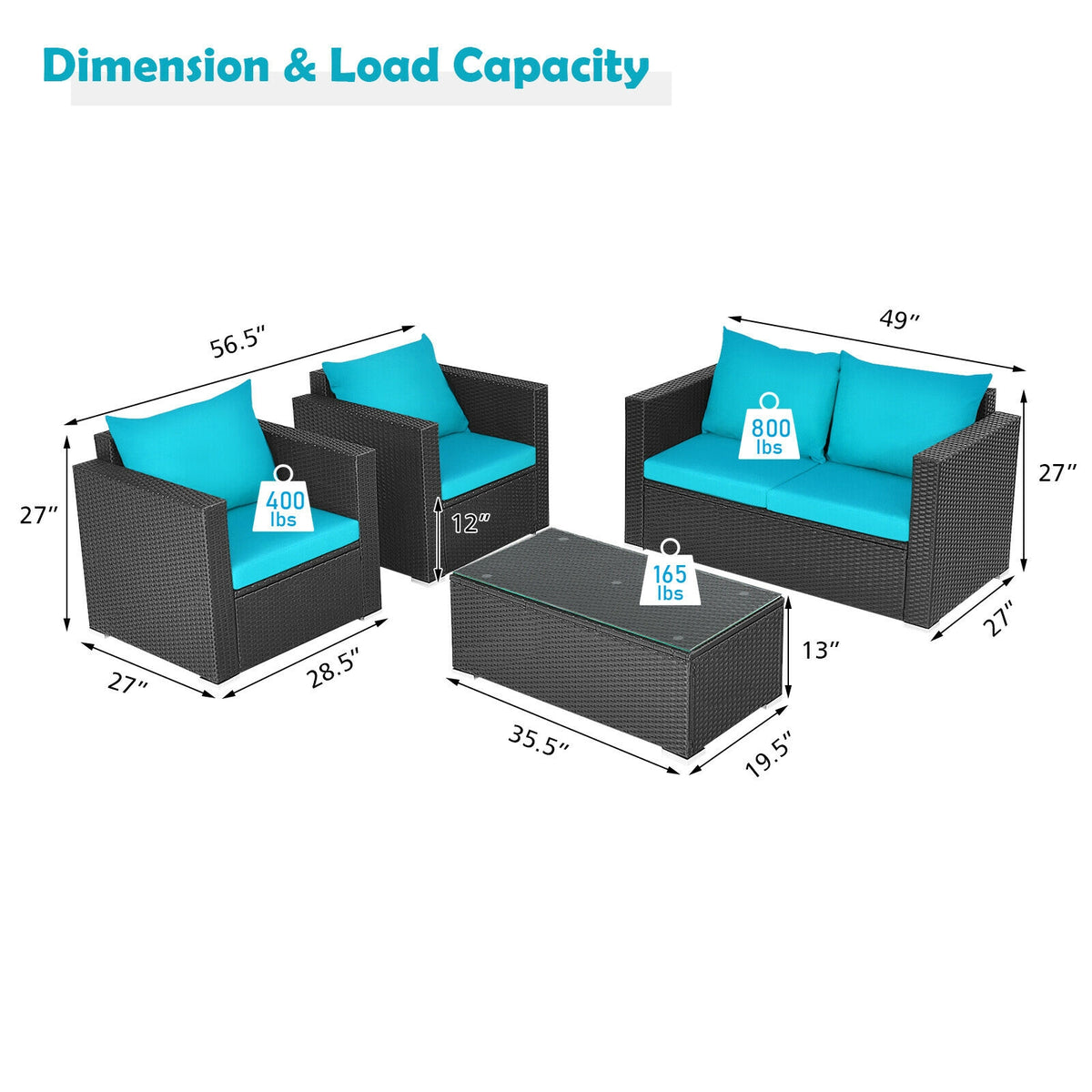 4Pcs Patio Rattan Cushioned Furniture Set