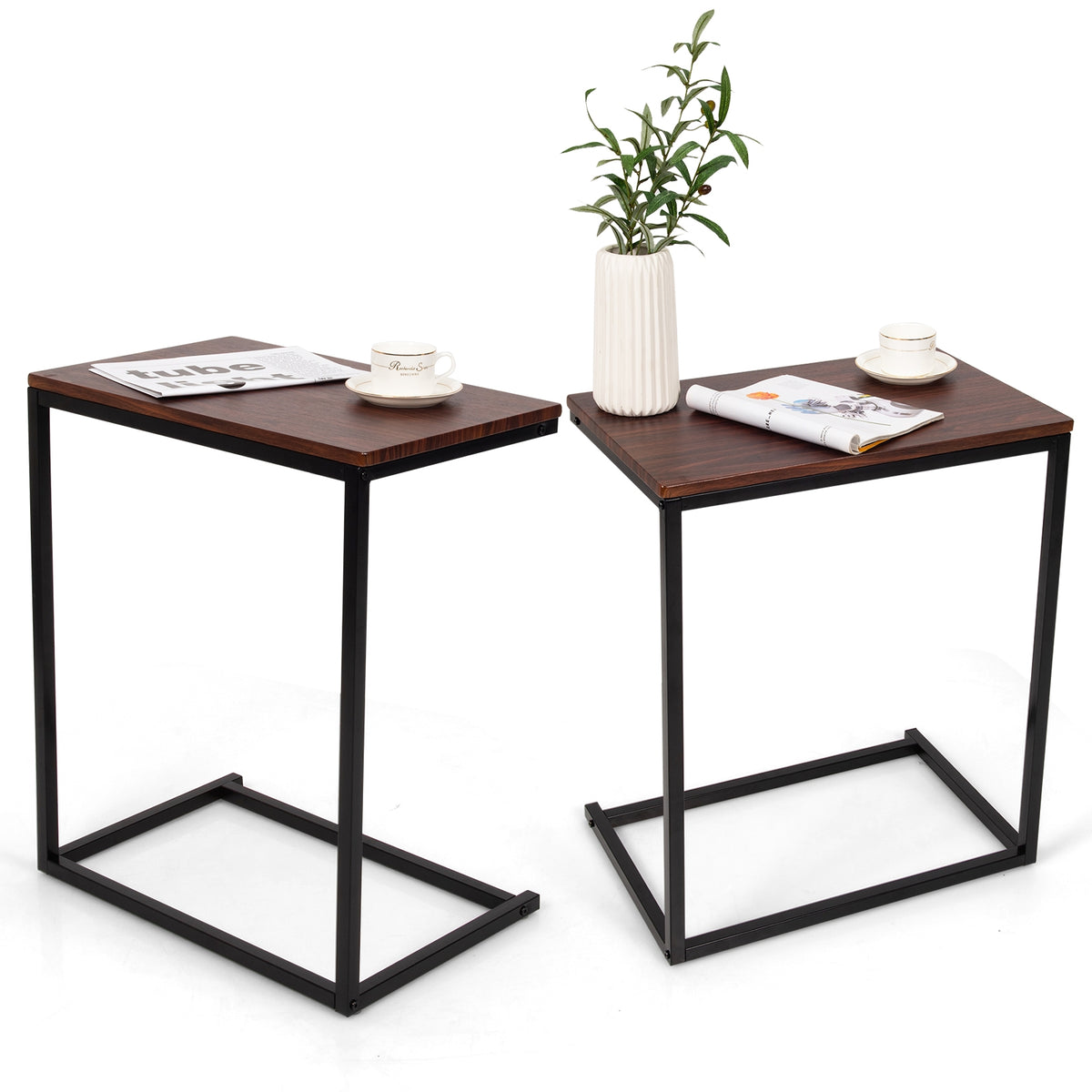 26 Inch Beside Sofa Laptop Holder End Stand Desk, Dark Brown