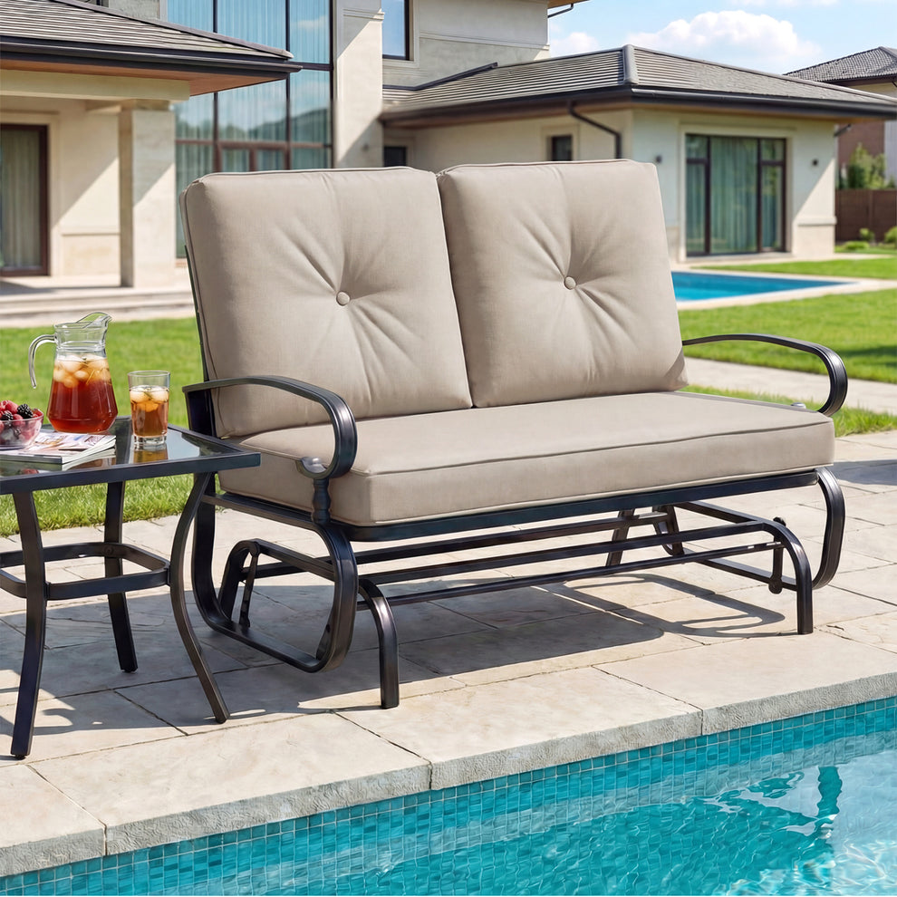2 Seats Outdoor Swing Glider Chair with Comfortable Cushions