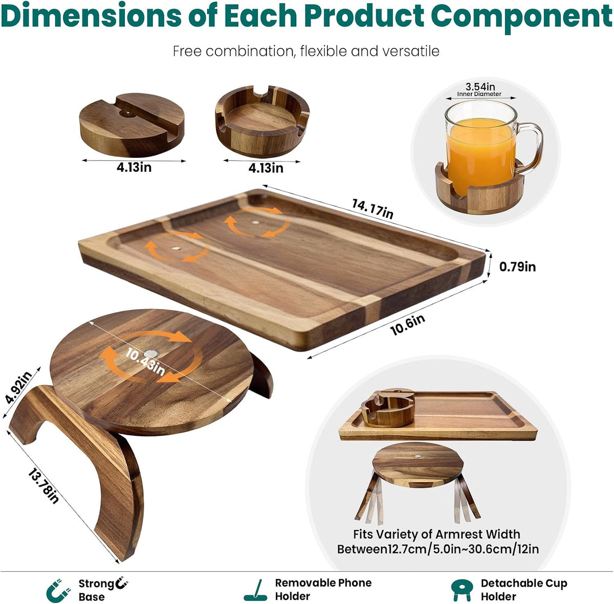 Diagram showing tray and accessory dimensions with 14.17 × 10.6-inch tray and 3.54-inch cup holder callouts