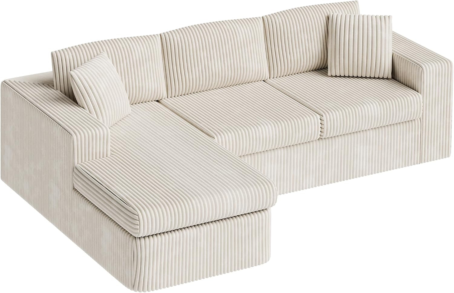 105" Boneless Couches for Living Room, Sectional Couches Modular Sofa with L-Shaped Chaise, Memory Foam Comfy Cloud Couch with Plush Corduroy Fabric, No Assembly Required, (Beige)