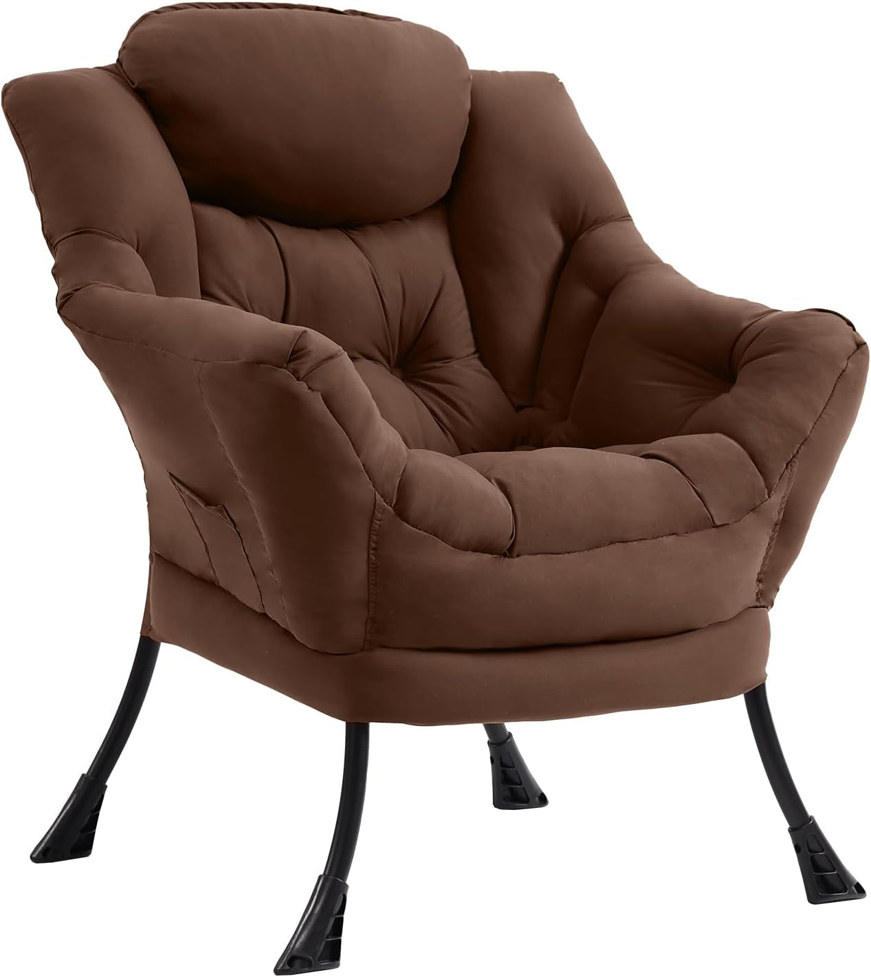 Brown padded lounge chair shown from a three-quarter front angle on white background.