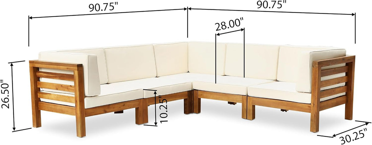 Dimension diagram of the modular sectional showing 90.75\" side lengths, 30.25\" depth, 26.50\" height and seat measurements