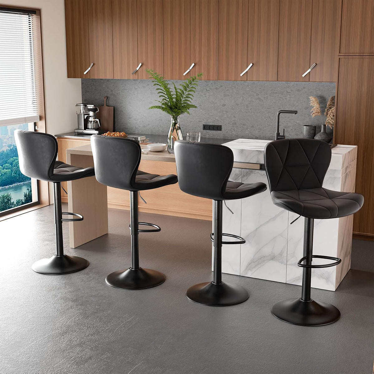 Nalupatio Modern Bar Stools Set of 2, Adjustable Faux Leather Upholstered Swivel Bar Stools, Counter Height, gallery view 7