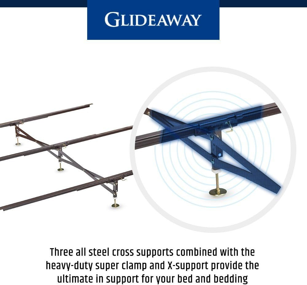 Close-up of X-support and heavy-duty super clamp with radial highlight, showing pre-drilled rail holes and adjustable leg
