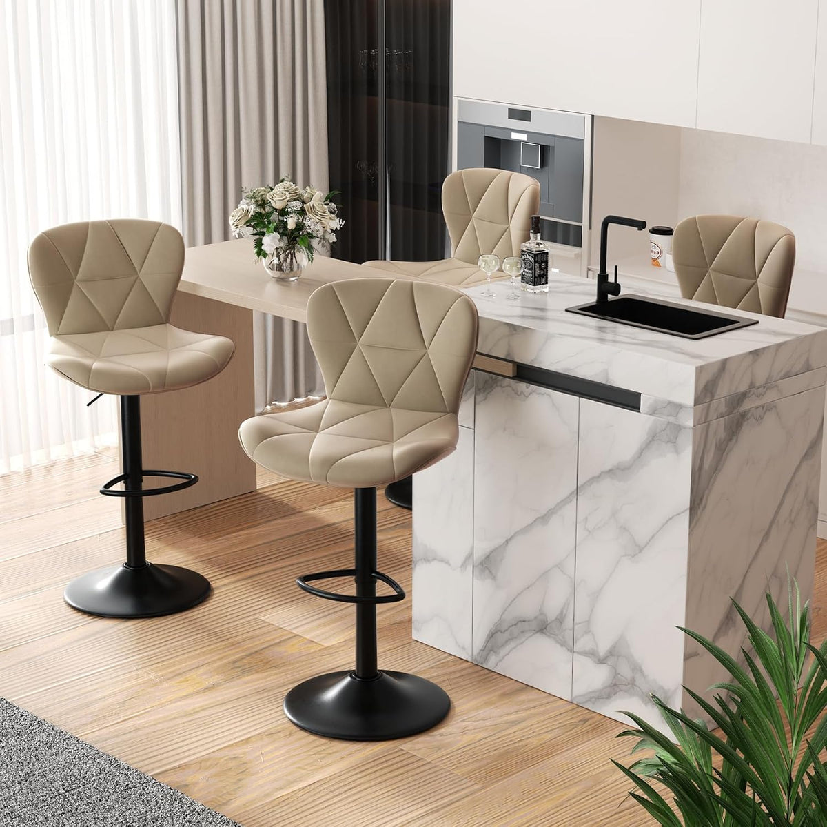 Nalupatio Modern Bar Stools Set of 2, Adjustable Faux Leather Upholstered Swivel Bar Stools, Counter Height, gallery view 31