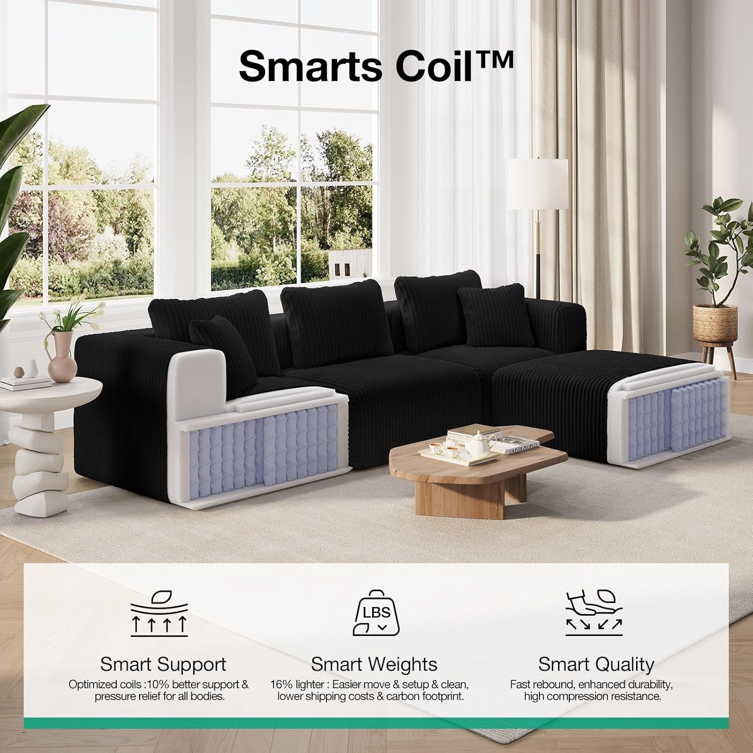 141" Modular Sectional Sofa, L Shape Plush Sectional Couch, Modern Cloud Design with Smarts Coil® Support, Boneless Sectional Couch for Large Living Room Apartment, No Assembly Required