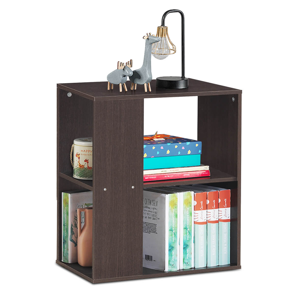 2-Tier Side End Table with Storage Shelves, Brown