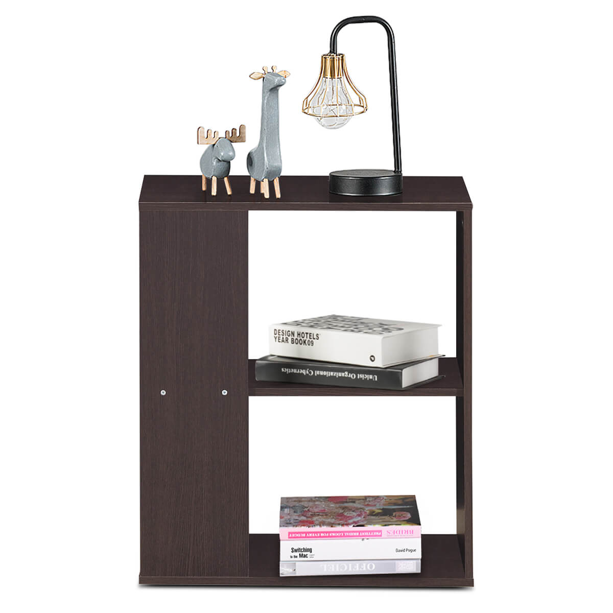 2-Tier Side End Table with Storage Shelves, Brown