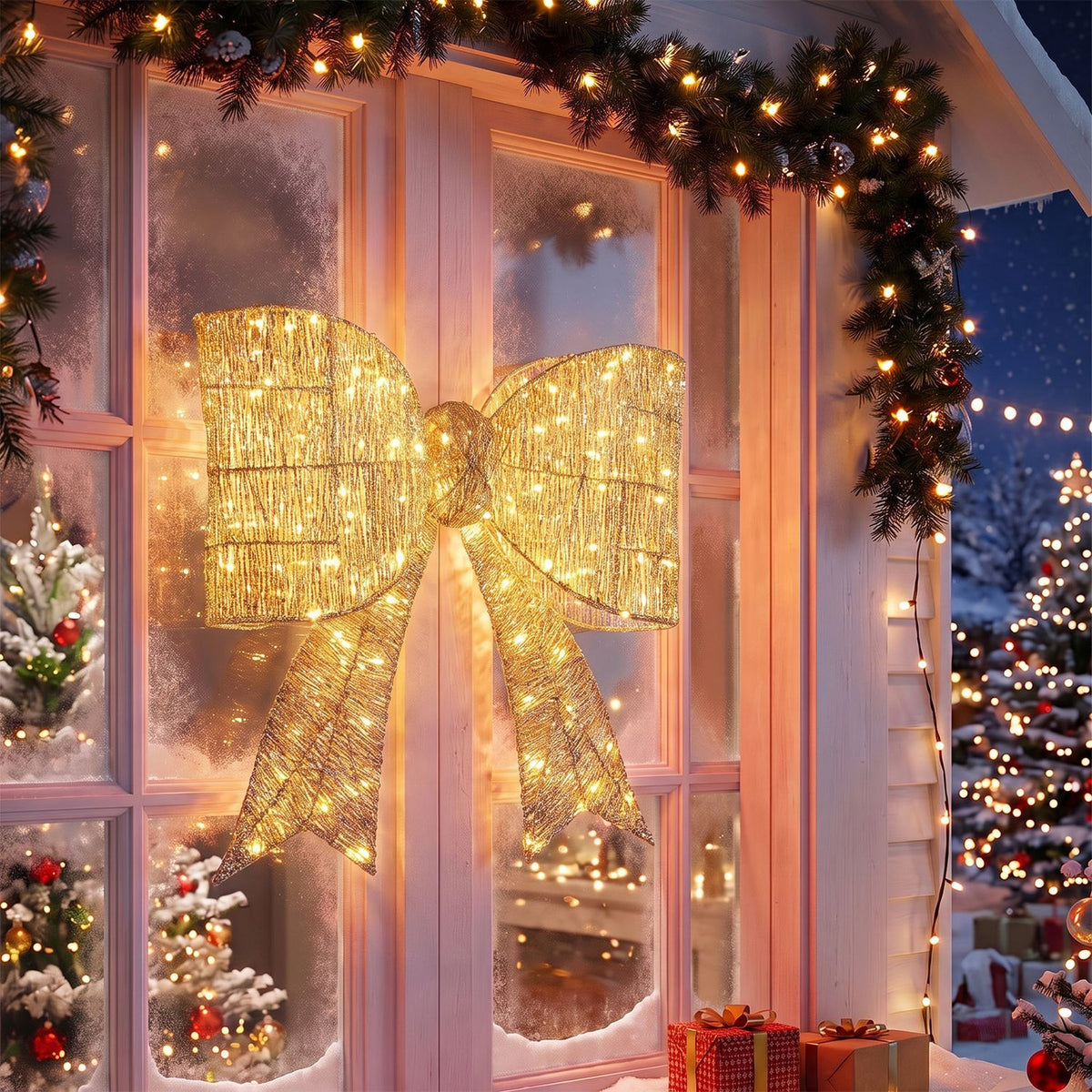 30" Christmas Lighted Bow Decoration with 120 PreLit Warm White LED Lights