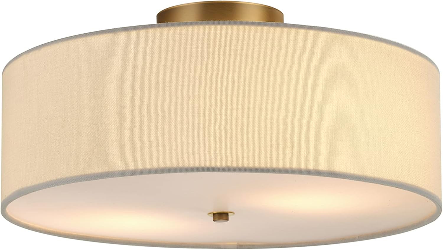 Angled close-up of the linen drum edge and lit underside showing a warm, diffused glow.