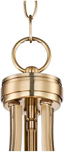 Ceiling chain ring and canopy connection in warm brass, close-up detail