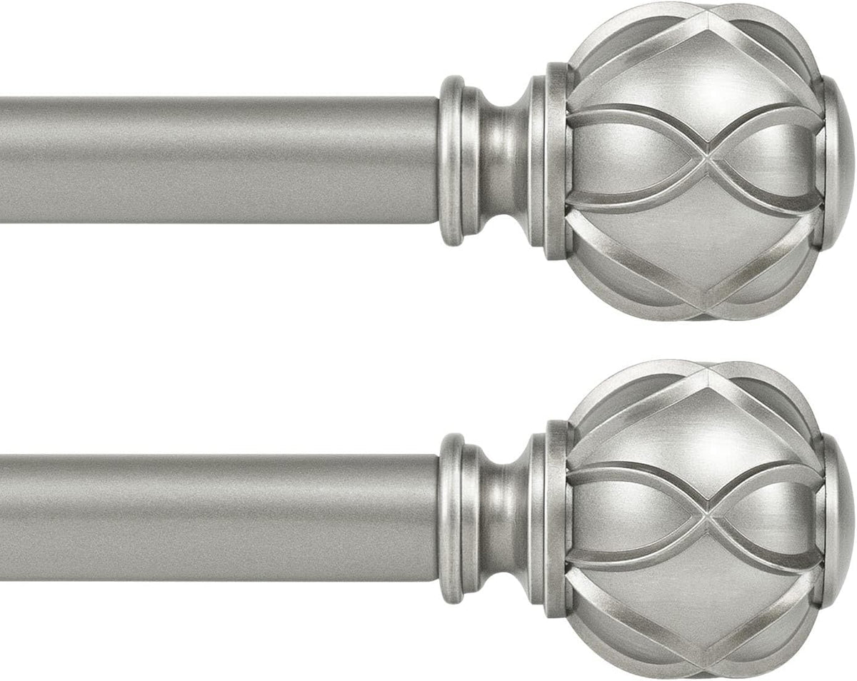 Pair of silver-finish curtain rods with decorative rounded finials and smooth cylindrical shafts