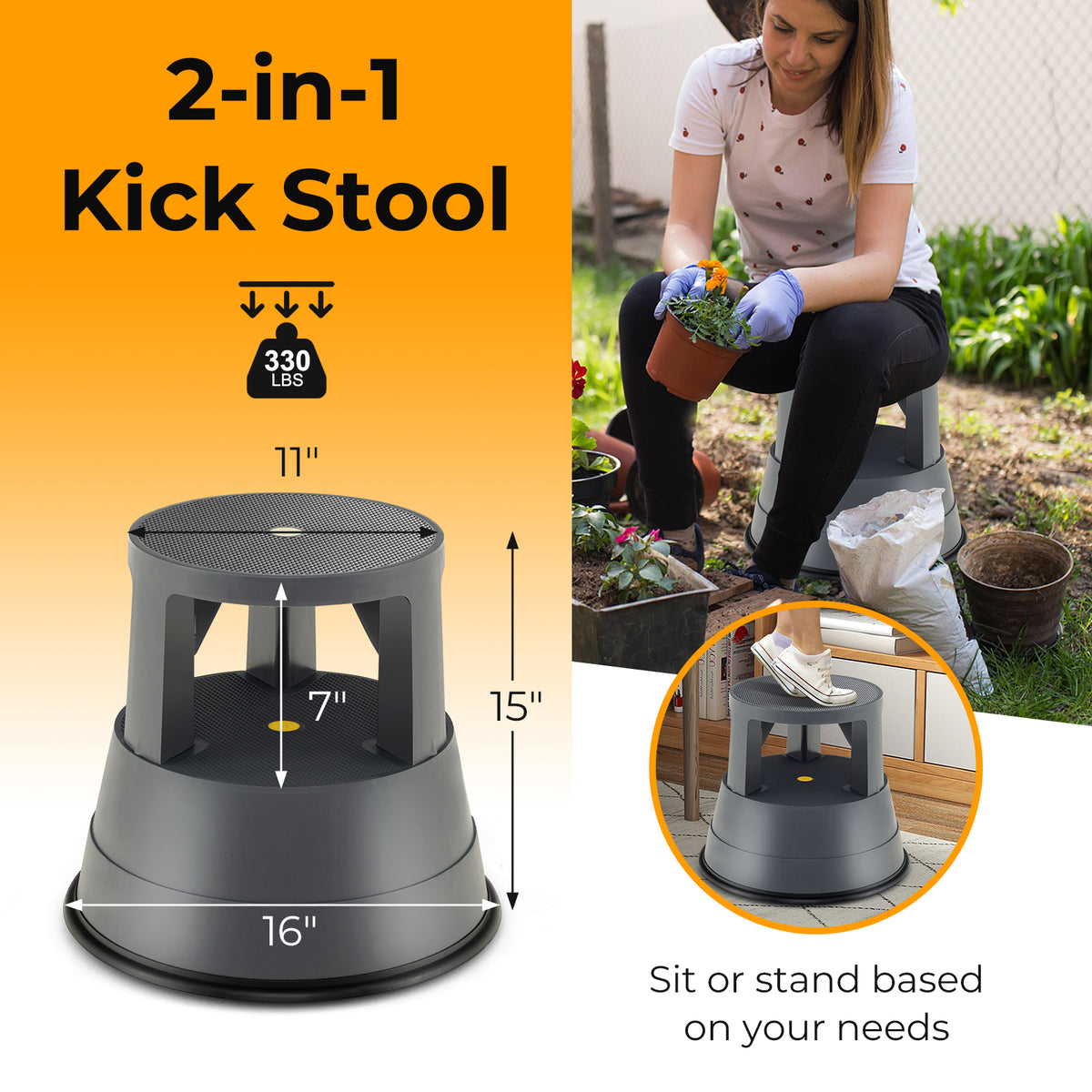 330 Lbs Step Stool with Non, Slip Rubber Platform