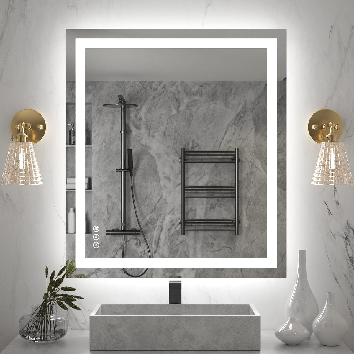 Amorho LED Mirror for Bathroom, 24"x30" with Front Light and Backlight | Stepless Dimmable, Anti-Fog, gallery view 40