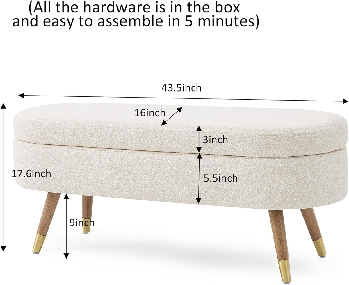 Diagram of the bench with arrows labeling dimensions 43.5 inches length, 16 inches width, and 17.6 inches height