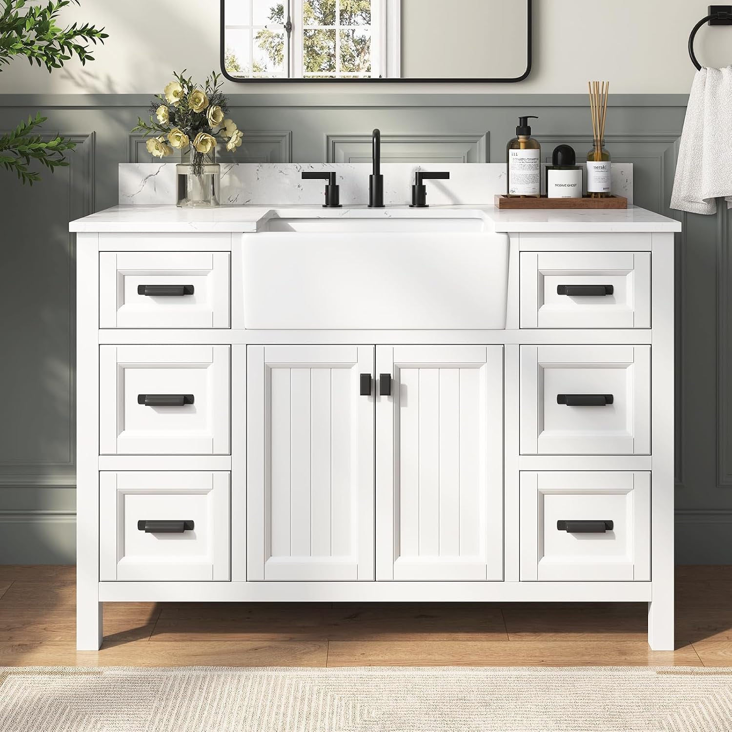 42 Inch Bathroom Vanity with Sink, Steel Blue | Solid Wood Fully Assembled Bathroom Vanities with 2 Soft, gallery view 17
