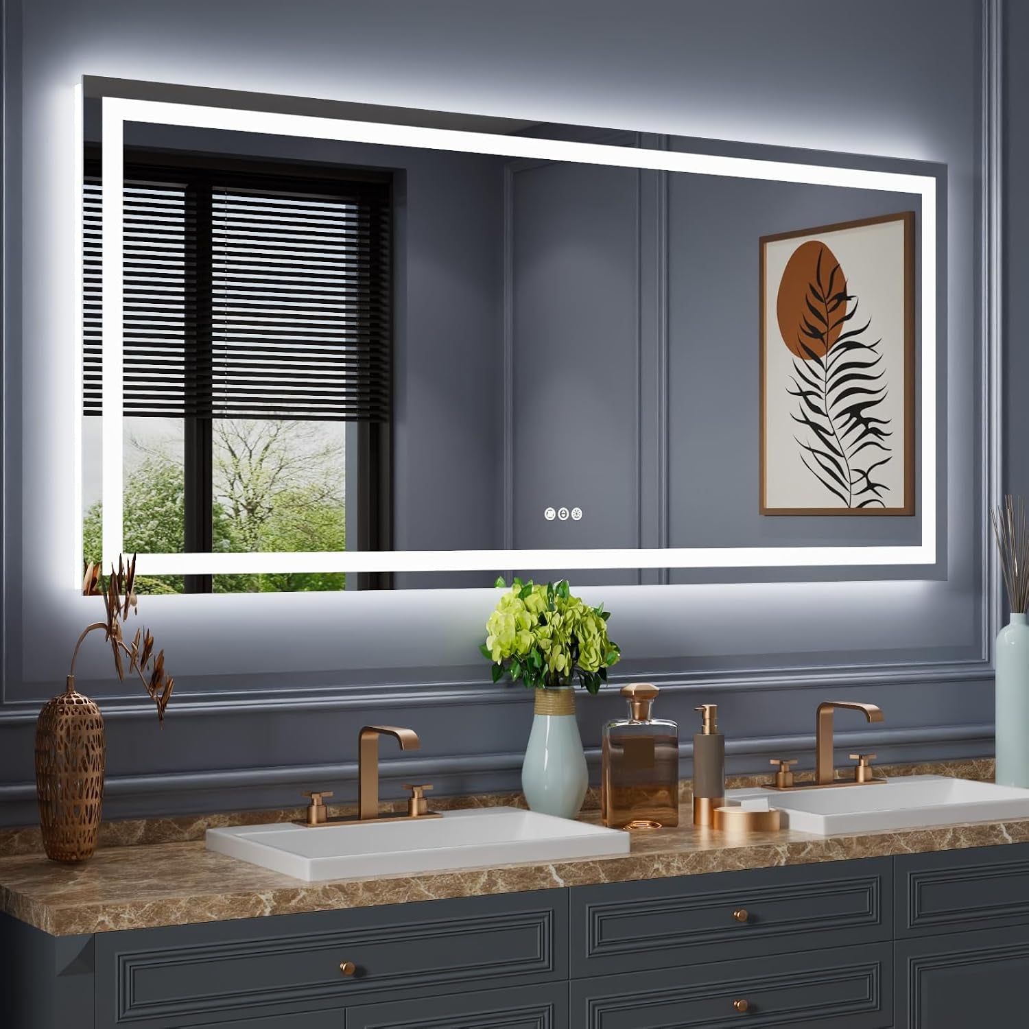 Amorho LED Mirror for Bathroom, 24"x30" with Front Light and Backlight | Stepless Dimmable, Anti-Fog, gallery view 34